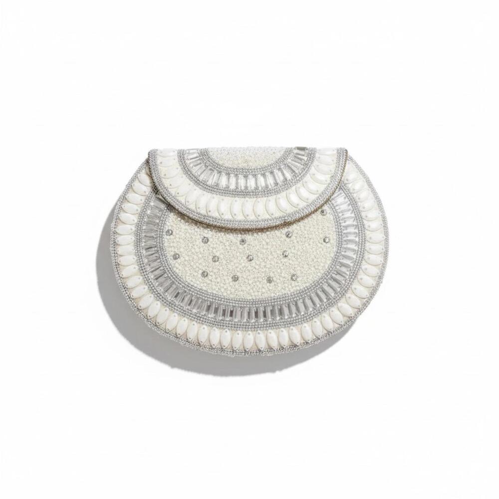 Ramla White Silver Mosaic Evening Bag Statement Luxury